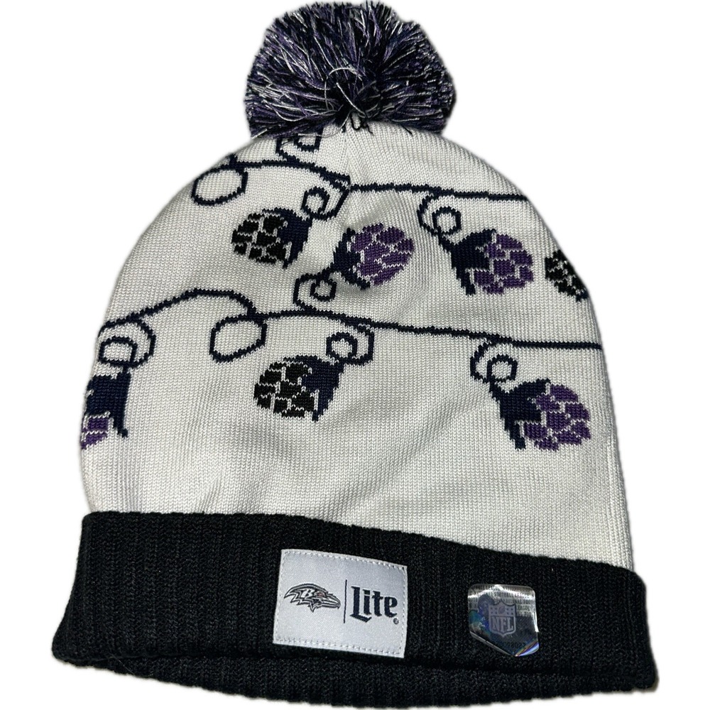 Baltimore Ravens Beanie Pom Knit Winter‎ Hat Miller Lite Beer Football